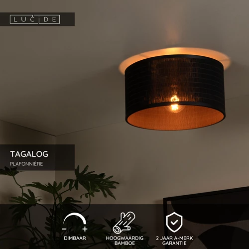 Lucide TAGALOG - Plafonnière - Ø 40 cm - 1xE27 - Zwart - USP